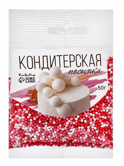 Посыпка кондитерская с мягким центром «Бисер» розовый, красный, серебро, 50 г