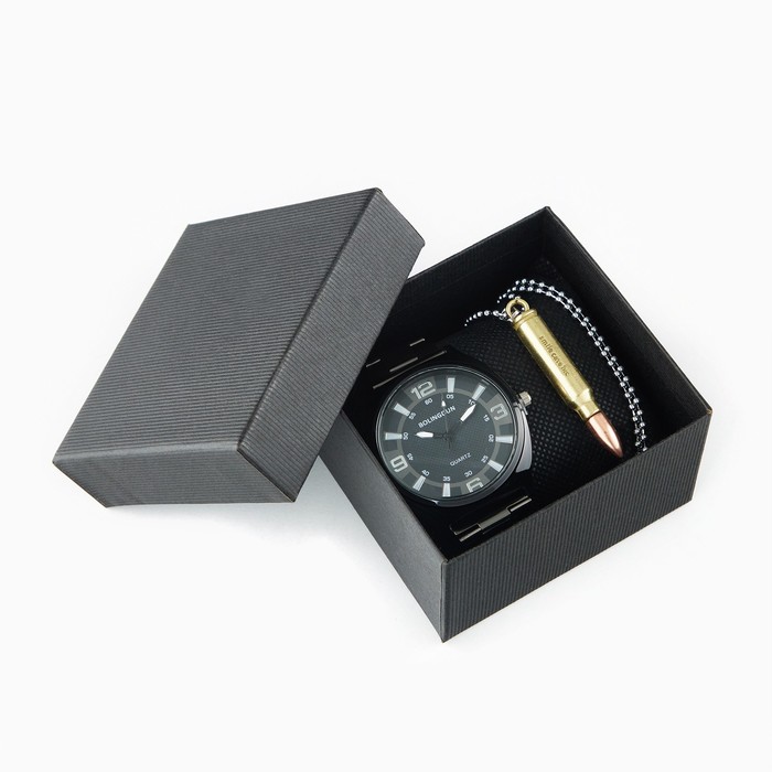 Мужской подарочный набор Bolingdun 2 в 1: наручные часы, кулон, d-4.8 см - Фото 1