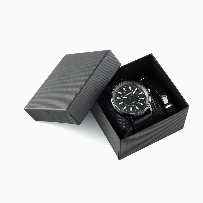 Мужской подарочный набор Bolingdun 2 в 1: наручные часы, браслет, d-4.6 см - Фото 1