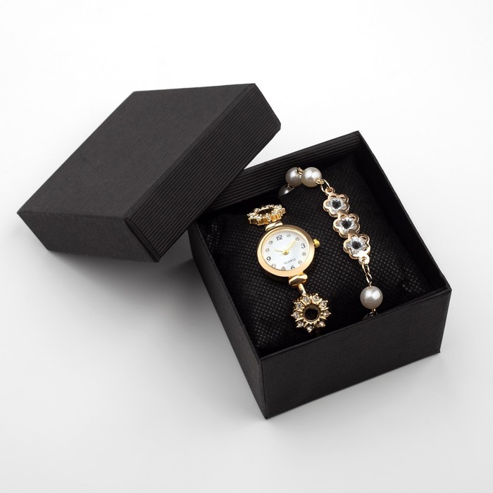 Женский подарочный набор "Наен" 2 в 1: наручные часы, браслет, d-2.5 см - Фото 1