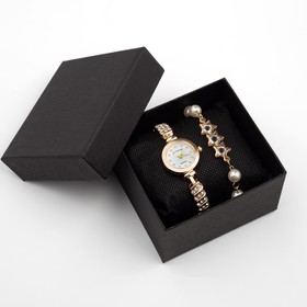 Женский подарочный набор "Эйенн" 2 в 1: наручные кварцевые часы, браслет, d-2.5 см