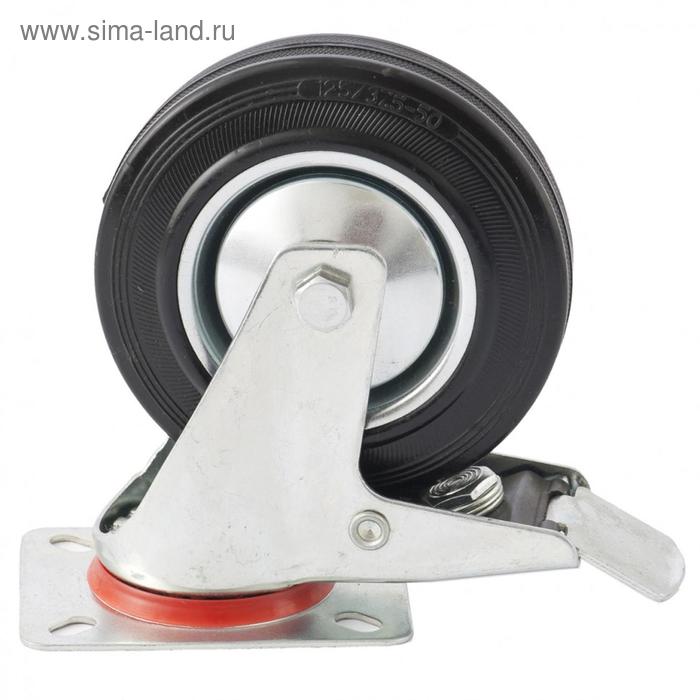 Колесо поворотное "Сибртех" с тормозом, диаметр 160 мм, крепление платформенное - Фото 1