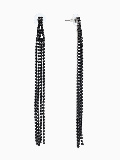 Серьги висячие со стразами «Лёд», 4 нити, чёрные, 11.5 см