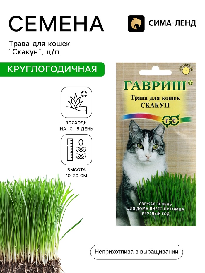 Семена Трава для кошек «Скакун», 10 г, «Гавриш» - Фото 1