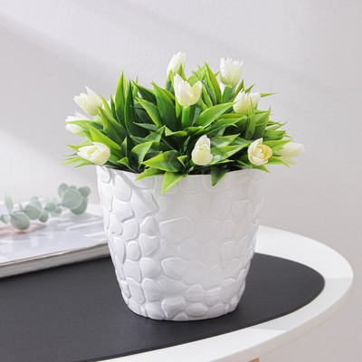 Горшок для цветов с поддоном «Камешки», 1.6 л, пластиковый, белый