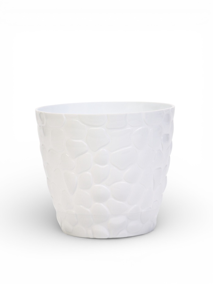 Горшок для цветов с поддоном «Камешки», 1.6 л, пластиковый, белый - Фото 1
