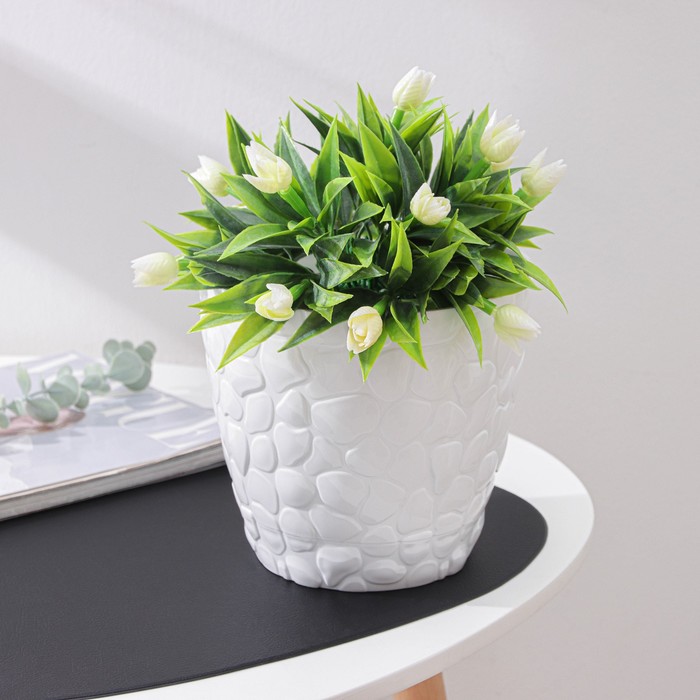 Горшок для цветов с поддоном «Камешки», 3 л, пластиковый, белый - Фото 1