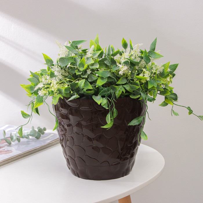 Горшок для цветов с поддоном «Камешки», 5 л, пластик, шоколадный - Фото 1