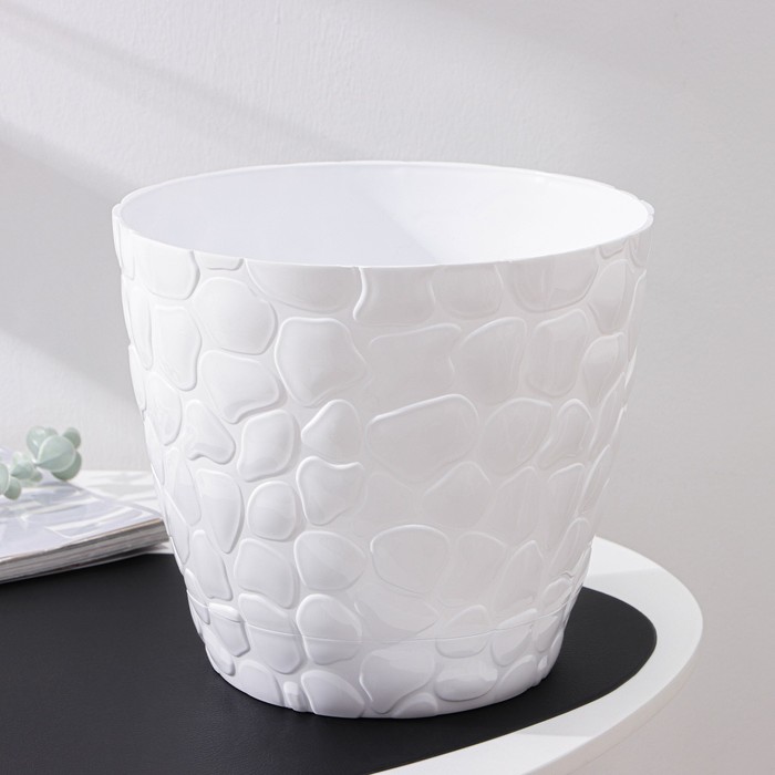 Горшок для цветов с поддоном «Камешки», 8 л, пластиковый, белый - Фото 1