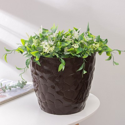 Горшок для цветов с поддоном «Камешки», 8 л, пластик, шоколадный