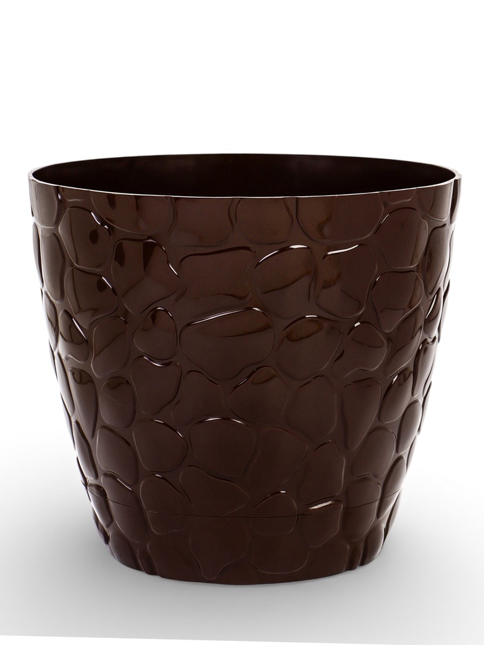 Горшок для цветов с поддоном «Камешки», 8 л, пластик, шоколадный - Фото 1