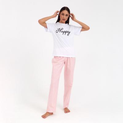 Брюки домашние женские KAFTAN Beautiful, белые, розовые, размер 40-42