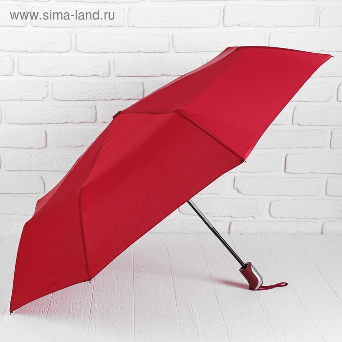Зонт автоматический «Однотонный», 3 сложения, 8 спиц, R = 50 см, цвет бордовый - Фото 1