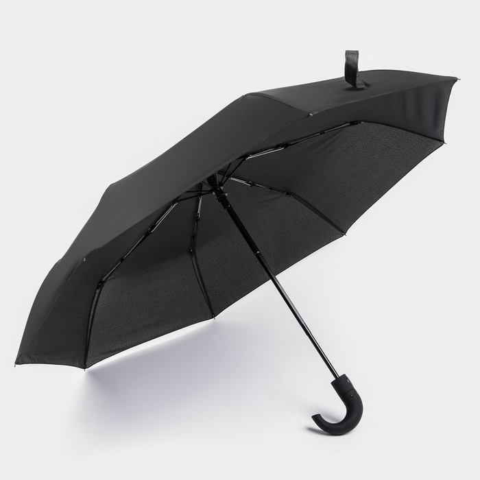 Зонт автоматический «Однотонный», 3 сложения, 8 спиц, R = 48 см, цвет чёрный - фото 1902393527