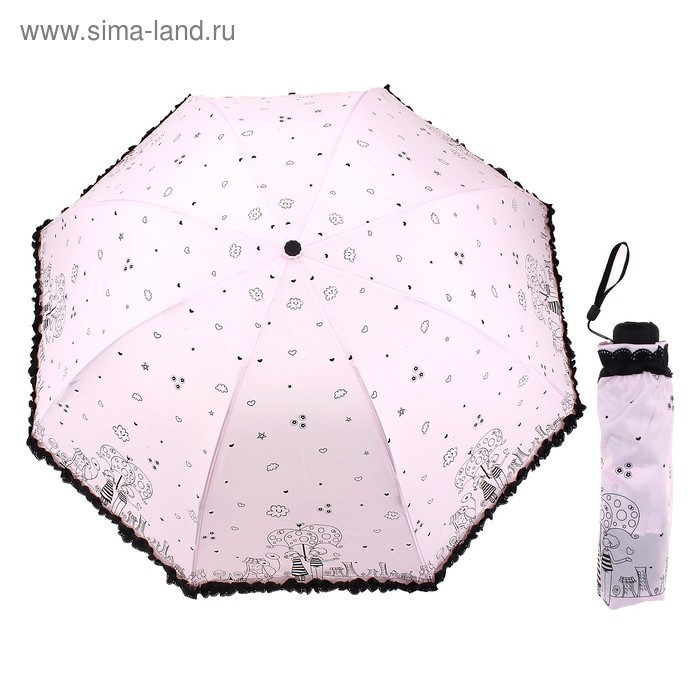 Зонт механический "Прогулка влюбленных" , R=46см, цвет розовый - Фото 1