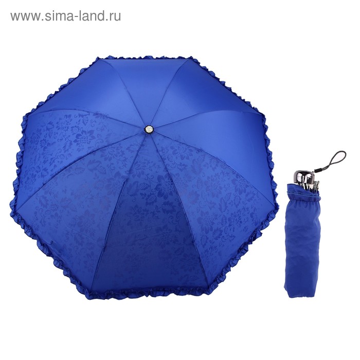 Зонт механический "Рюши", R=50см, с проявляющимся рисунком, цвет синий
