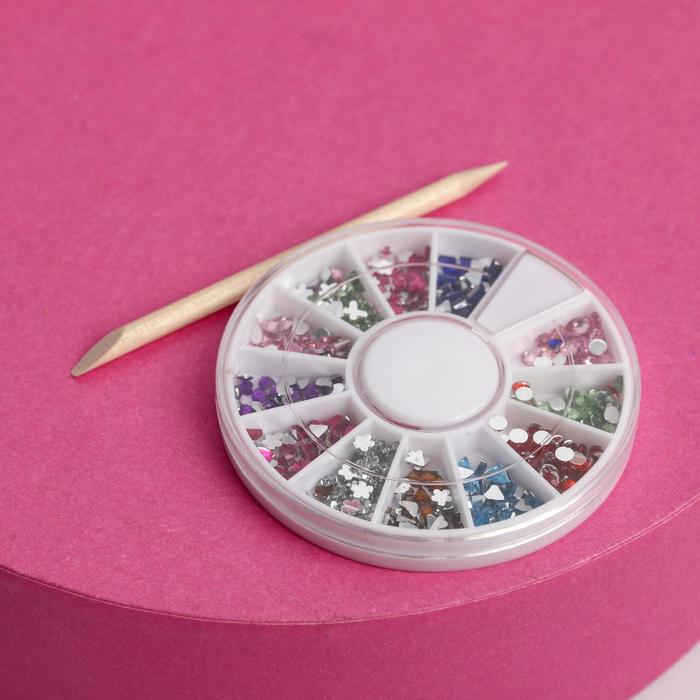 Набор фигурных страз для ногтей (12 цветов) и апельсиновая палочка «Самой прекрасной тебе» 21060