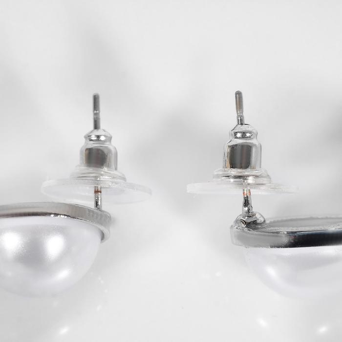 Серьги с жемчугом «Шар», бусины на убывание, цвет белый в серебре - фото 1907170357