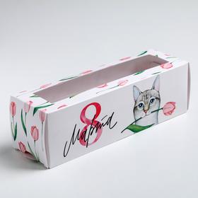 Коробка для макарун  «Мартовский котик», 5.5 × 18 × 5.5 см