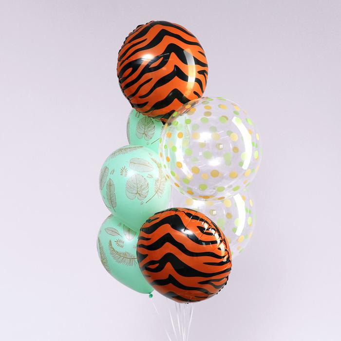 Букет шаров «Анималистичный принт. Тигр», полимер, фольга, латекс, набор 7 шт.