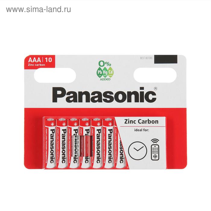 Батарейка солевая Panasonic Zinc Carbon, AAA, R03-10BL, 1.5В, блистер, 10 шт. - Фото 1