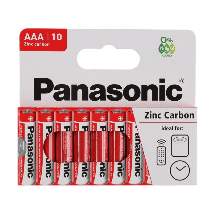 Батарейка солевая Panasonic Zinc Carbon, AAA, R03-10BL, 1.5В, блистер, 10 шт. - фото 51319864