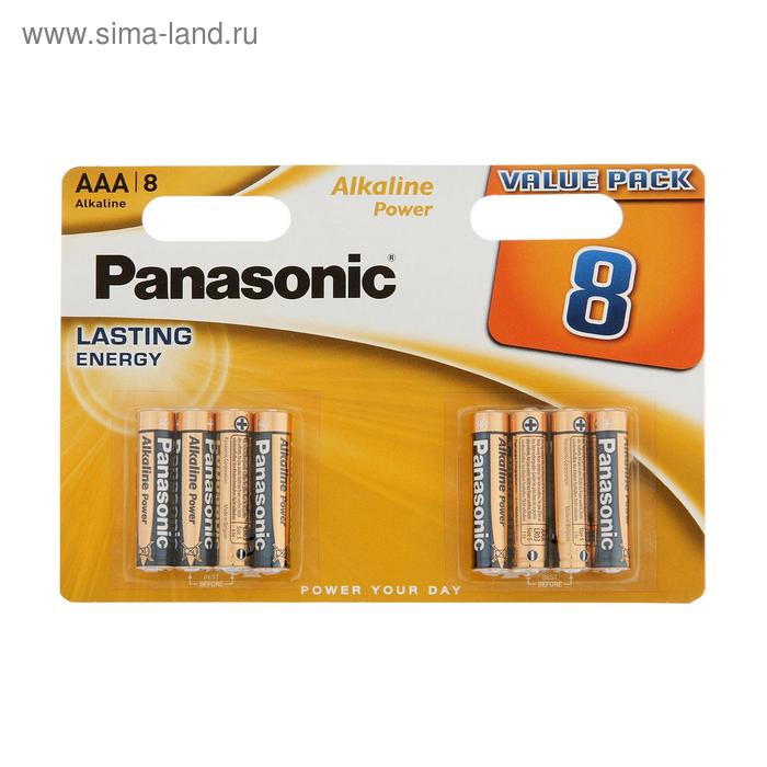 Батарейка алкалиновая Panasonic Alkaline Power, AAA, LR03-8BL, 1.5В, блистер, 8 шт. - Фото 1