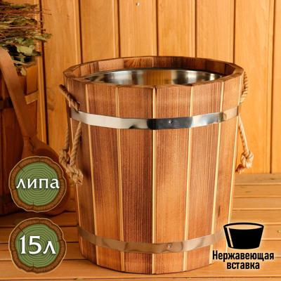 Запарник - ведро для бани и сауны «Добрыня», 15 л, липа, нержавеющая вставка, «Добропаровъ»