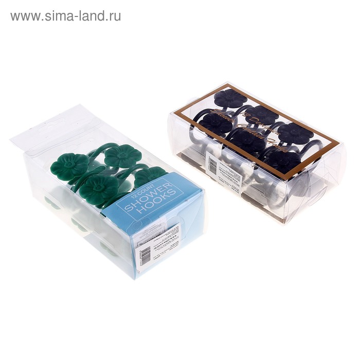 Набор крючков для штор "Цветы" пластик 12шт, цвета МИКС - Фото 1