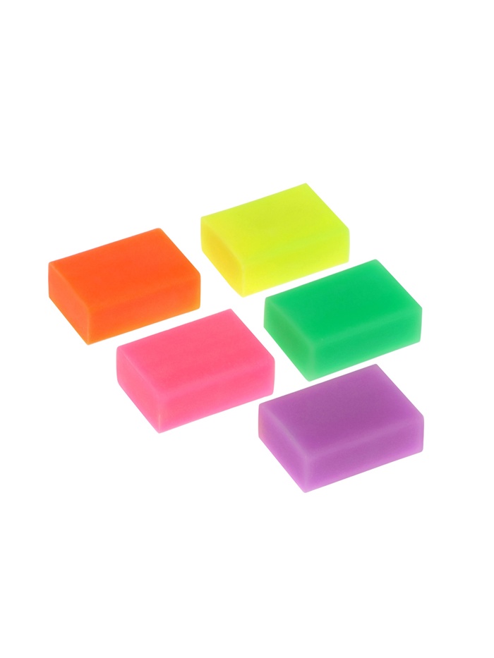 Набор ластиков 5 штук прямоугольных НЕОН 5 цветов (штрихкод на штуке) - Фото 1