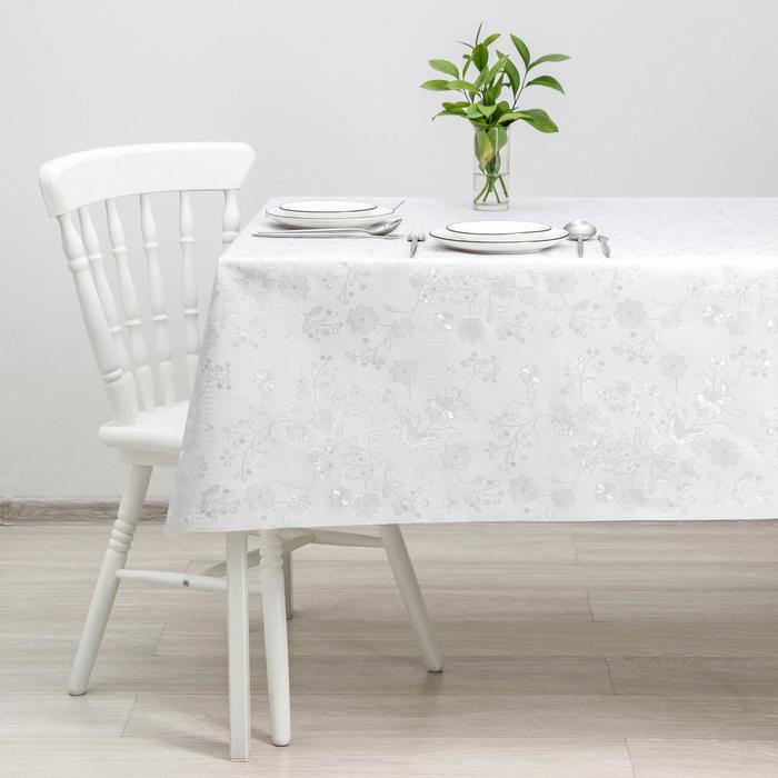Клеёнка на стол на тканевой основе «Леди», цветочки, ширина 137 см, рулон 20 метров, цвет белый - фото 2073423