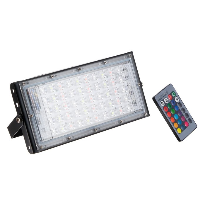 Прожектор светодиодный модульный, RGB+W, с пультом, 50 Вт, IP65, 220 В, чёрный