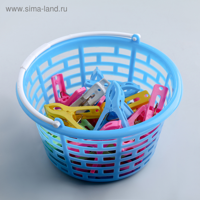 Набор прищепок в корзинке 5,5 см, 24 шт, цвет МИКС - Фото 1