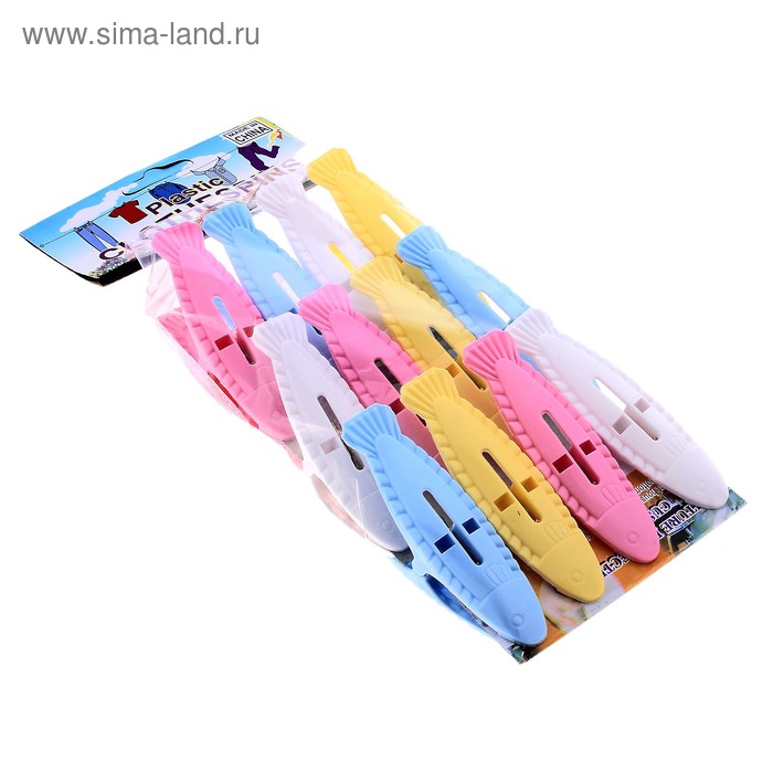 Прищепки «Рыбки», разноцветные, в наборе 12 шт - Фото 1