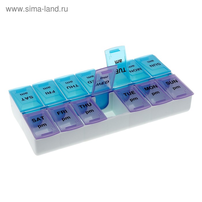 Таблетница-органайзер "Неделька", английские буквы, утро/вечер 14 секций, цвет МИКС - Фото 1