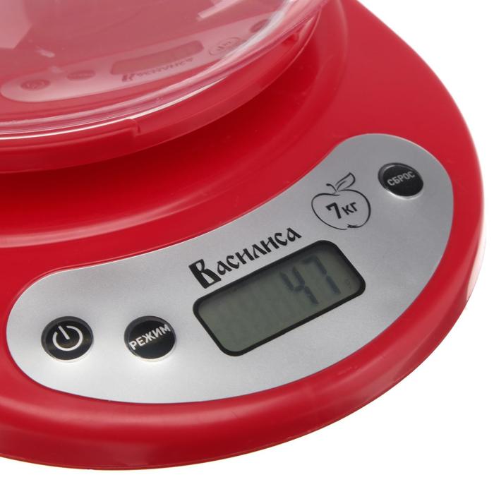 Весы кухонные "ВАСИЛИСА" ВА-010, электронные, до 7 кг, красные - фото 1908629446