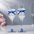 Набор свадебных бокалов "Романтика", ручной работы, синий-серебро, 6х6х20,5 см - фото 321282529