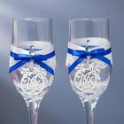 Набор свадебных бокалов "Романтика", ручной работы, синий-серебро, 6х6х20,5 см - Фото 2