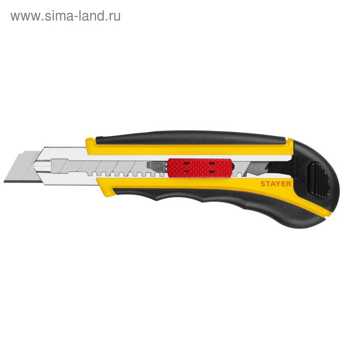 Нож STAYER 09165_z01, с автозаменой и автостопом, 3 сегментированных лезвия, 18 мм - Фото 1
