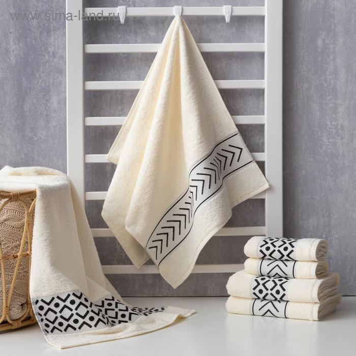 Полотенце махровое "Стрелки" молочное 50х90 см, 100% хлопок, 370гр/м2 - Фото 1