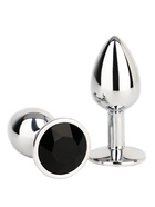 Анальная пробка серебряная, кристалл черный, d=28 мм - Фото 1