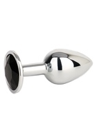 Анальная пробка серебряная, кристалл черный, d=28 мм - Фото 2