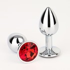 Анальная пробка серебряная, кристалл красный, D = 28 мм - Фото 1