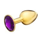 Анальная пробка Оки-Чпоки, золотая, кристалл тёмно-фиолетовый, D = 27 мм - Фото 2