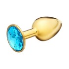 Анальная пробка Оки-Чпоки, золотая, кристалл голубой, D = 27 мм - Фото 2