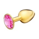 Анальная пробка Оки-Чпоки, золотая, кристалл розовый, D = 27 мм - Фото 2