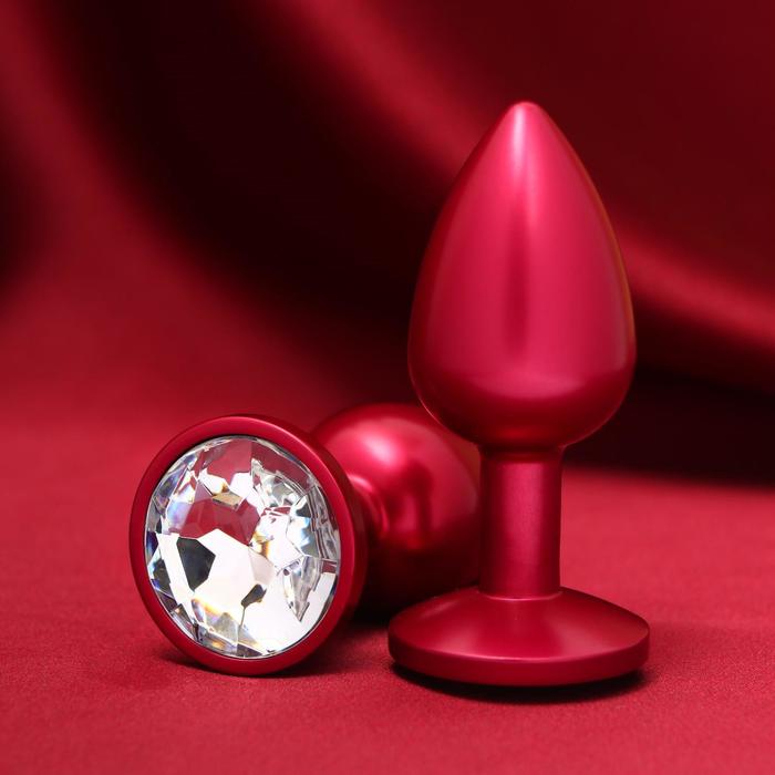 Анальная пробка с кристаллом, красная, d=28 мм - Фото 1