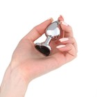 Анальная пробка Оки- Чпоки, серебряная, кристалл черный, в форме сердца, D = 28 мм - Фото 3