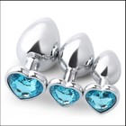 Анальная пробка Оки-Чпоки, серебряная, кристалл голубой, в форме сердца, D = 28 мм - Фото 3
