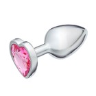 Анальная пробка Оки-Чпоки, серебряная, кристалл розовый, в форме сердца, D = 28 мм - Фото 2